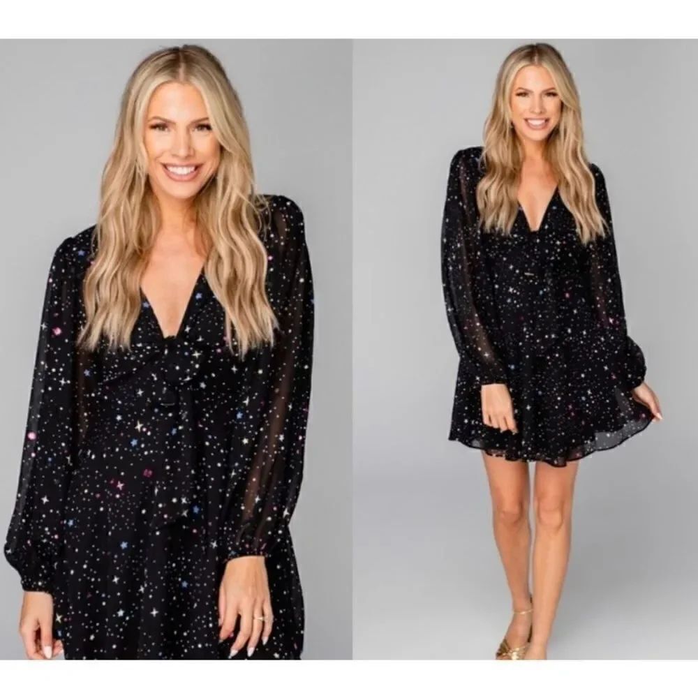 BuddyLove Boutique Karson Metallic Star Print Long Sleeve Dress
